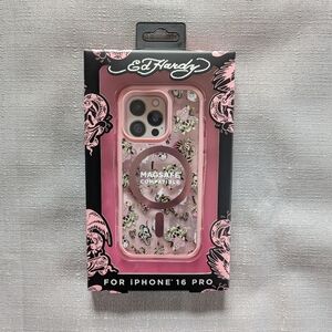 Ed Hardy Pink Love Kills Slowly Skull Tattoo Design iPhone 16 Pro Case NEW!
